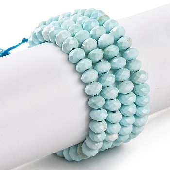 Natural Howlite Beads Strands, Dyed, Faceted, Rondelle, Pale Turquoise, 4.5x3mm, Hole: 0.8mm, about 123~127pcs/strand, 15.24~15.55''(38.5~39.5cm)