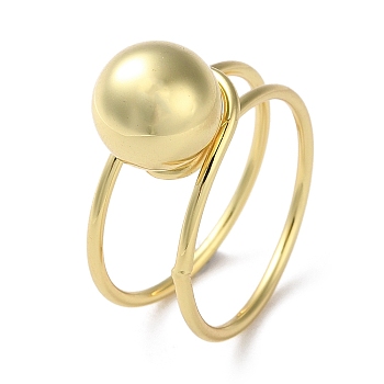Rack Plating Brass Round Ball Finger Rings, Cadmium Free & Lead Free, Real 18K Gold Plated, US Size 8 3/4(18.7mm)