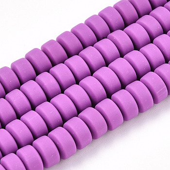 Handmade Polymer Clay Beads Strands, for DIY Jewelry Crafts Supplies, Flat Round, Medium Orchid, 6~7x3mm, Hole: 1.5mm, about 113~116pcs/strand, 15.55 inch~16.14 inch(39.5~41cm).