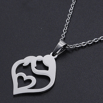 Mother's Day Gifts, 201 Stainless Steel Pendants Necklaces, with Cable Chains and Lobster Claw Clasps, Mother & Son, Stainless Steel Color, 17.71 inch(45cm), 1.5mm