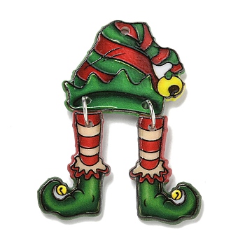 Christmas Acrylic Iron Pendants, Double-Sided Printed , Clothes, 52.5x30x2.5mm, Hole: 2mm