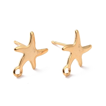 201 Stainless Steel Stud Earring Findings, with Horizontal Loop and 316 Stainless Steel Pin, Star, Real 24K Gold Plated, 11.5x8.5mm, Hole: 1.4mm, Pin: 0.7mm