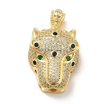 Brass Cubic Zirconia Pendants, Cheetah Charm, Real 18K Gold Plated, Clear, 25.5x25.5x9.5mm, Hole: 4.5x7.5mm