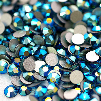 Glass Flat Back Rhinestone, Grade A, Back Plated, Faceted, AB Color, Half Round, Capri Blue, 3~3.2mm, about 1440pcs/bag