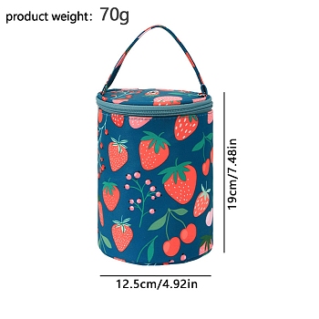 Polyester Portable Yarn Storage Organizer Bag, Crocheting & Knitting Supplies, Column with Strawberry Pattern, Teal, 125x190mm