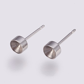 304 Stainless Steel Stud Earring Settings, for Pointed Back Rhinestone, Stainless Steel Color, Fit for 4mm Rhinestone, 14x5mm, Pin: 0.8mm