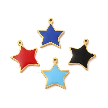 304 Stainless Steel Enamel Charms, Star Charm, Golden, Mixed Color, 14.5x13x1.4mm, Hole: 1mm