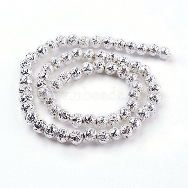 Electroplated Natural Lava Rock Bead Strands(G-E429-01-6mm-S)-2