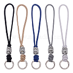 5Pcs 5 Colors Alloy Skull 7 Inner Cores Polyester & Spandex Cord Ropes Pendant Decorations, with Zinc Alloy Spring Gate Rings, Antique Silver, 185~190mm, 1pc/color(HJEW-HY00191)