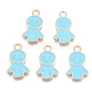 Alloy Enamel Pendants, Cadmium Free & Lead Free, Light Gold, Children, Light Sky Blue, 20x12x1.5mm, Hole: 2mm(ENAM-Q446-003B-RS)