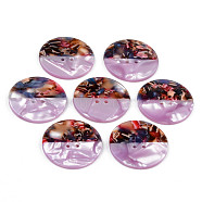4-Hole Cellulose Acetate(Resin) Buttons, Flat Round, Plum, 30x2.5mm, Hole: 1.8mm(BUTT-S026-003A-01)