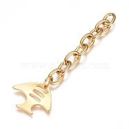 304 Stainless Steel Chain Extender, Cable Chain, with Pendants, Fish, Golden, 68mm, Link: 9x6x1.4mm(STAS-G221-04G)