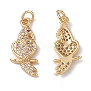 Rack Plating Brass Micro Pave Cubic Zirconia Pendants, Bird Charm, Cadmium Free & Lead Free, with Jump Ring, Real 18K Gold Plated, 19x8x2.5mm, Hole: 0.2mm(KK-G452-15G)