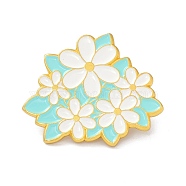 Flower Enamel Pin, Lovely Alloy Enamel Brooch for Backpacks Clothes, Golden, Cyan, 23.5x28.5x9mm(JEWB-C008-17G)