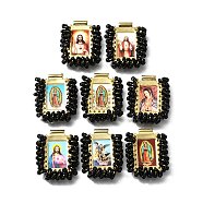 Barss Pendants, with Plastic Beads and Paper, Rectangle with Fantastic Saints, Cadmium Free & Nickel Free & Lead Free, Black, 27x22x6mm, Hole: 2.2mm(KK-V001-01C)