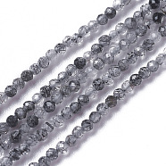 Natural Black Rutilated Quartz Beads Strands, Faceted, Round, Black, 2~2.5x2mm, Hole: 0.2mm, about 158~205pcs/strand, 15.7~16.7 inch(40~42.5cm)(G-F596-25A-2mm)