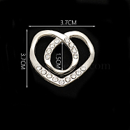 Alloy Buckles, with Crystal Rhinestone, for Strap Belt, Heart, Silver, 34.5x36.5x6mm, Hole: 16x12.5mm(HEAR-PW0002-119B-S)