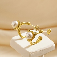 Stainless Steel Imitation Pearl C-shape Stud Earrings for Women(DY3923-4)