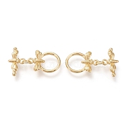 Brass Toggle Clasps, Long-Lasting Plated, Dragonfly, Real 18K Gold Plated, Ring: 18x13x2.5mm, Hole: 1.8mm, Bar: 17.5x9.5x3mm, Hole: 1.8mm(KK-F820-06G)