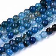 Natural Crackle Agate Beads Strands,  Dyed, Round, Blue, 4mm, Hole: 0.5mm, about 91~95pcs/strand, 14.57 inch~15.35 inch(37~39cm)(X-G-S359-240A)
