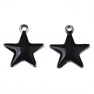 201 Stainless Steel Enamel Charms, Star, Stainless Steel Color, Black, 14.5x12.5x2mm, Hole: 1.5mm(STAS-N088-14A)