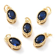 Real 18K Gold Plated Brass Inlaid Cubic Zirconia Charms, with Jump Ring, Long-Lasting Plated, Oval, Dark Blue, 9.5x5x4mm, Jump Ring: 4x0.5mm, 2.5mm Inner Diameter(ZIRC-L100-079G-02)