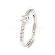 Clear Cubic Zirconia Initial Letter Adjustable Ring, Platinum Brass Jewelry for Women, Letter.U, Inner Diameter: 18mm(RJEW-C052-01P-U)