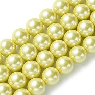 Eco-Friendly Glass Pearl Beads Strands, Grade A, Round, Dyed, Cotton Cord Threaded, Pale Goldenrod, 12mm, Hole: 1.2~1.5mm, about 34pcs/strand, 15.7 inch(HY-A008-12mm-RB012)