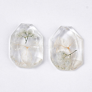 Resin Pendants, with Dried Flower Inside, Faceted, Octagon, Cornsilk, 29.5~30x20x6~7mm, Hole: 1.5mm(CRES-T014-22B)