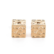 Brass Beads, Nickel Free, Square, Real 18K Gold Plated, 8x8x8mm, Hole: 1.8mm(KK-S356-483B-NF)