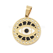 Ion Plating(IP) 304 Stainless Steel Enamel Rhinestone Pendants, Eye Charms, Real 18K Gold Plated, 23.5x21.5x2.5mm, Hole: 6.5x4mm(STAS-Q325-03F-G)