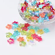 Eco-Friendly Transparent Acrylic Beads, Star, Mixed Color, AB Color, about 10mm in diameter, 4mm thick, hole:1.5mm. about 2140pcs/500g(PL556M)