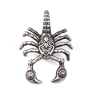 304 Stainless Steel Big Pendants, Scorpion Charm, Antique Silver, 60.5x44x15.5mm, Hole: 14x10mm(STAS-K283-11AS)
