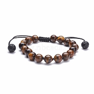 8mm Round Natural Tiger Eye Braided Beads Bracelet, Stone Bracelet for Men Women, Black, Inner Diameter: 2-1/8~3-1/2 inch(5.3~8.8cm), Beads: 8~8.5mm(BJEW-JB07083-01)