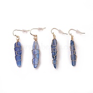 Natural Kyanite Dangle Earrings, with Brass Findings and Plastic Ear Nuts, Nuggets, 48~53x9~12mm, Pin: 0.7mm(EJEW-F228-B01)