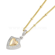 Brass Micro Pave Clear Cubic Zirconia Shield Pendant Satellite Chain Necklaces for Women, Real 18K Gold Plated & Platinum, Heart, 17.91 inch(45.5cm)(NJEW-U015-05G-01)