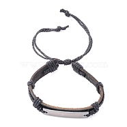 Leather Cord Bracelet for Men Women, Inspirational Word Rectangle Link Braided Adjustable Bracelet, Black, Inner Diameter: 2-1/4~3-3/4 inch(5.6~9.5cm)(BJEW-C005-01A)