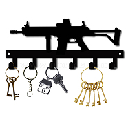 Iron Wall Mounted Hook Hangers, Decorative Organizer Rack with 6 Hooks, for Bag Clothes Key Scarf Hanging Holder, Gun Pattern, Gunmetal, 11.5x27cm(AJEW-WH0156-106)