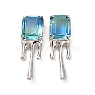 Sky Blue Glass Melting Rectangle Stud Earrings, Rack Plating Brass Jewelry for Women, Cadmium Free & Lead Free, Platinum, 10.5x32mm, Pin: 0.8mm(EJEW-P221-39P)