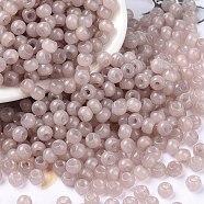 6/0 Imitation Jade Glass Seed Beads, Luster, Dyed, Round, Rosy Brown, 4x3mm, Hole: 1.2mm, about 7500pcs/pound(SEED-T006-04A-05)