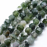 Natural Moss Agate Beads Strands, Star Cut Round Beads, Faceted, 10~10.5mm, Hole: 1mm, about 37~40pcs/strand, 15.5~15.7 inch(39.5~40cm)(G-F523-37-10mm)