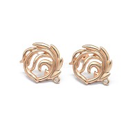 Alloy Stud Earring Findings, with Loop, Brass Pins and Ear Nuts/Earring Backs, Long-Lasting Plated, Flower, Matte Coffee Golden, 22x19mm, Hole: 1.5mm, Pin: 0.7mm(PALLOY-F255-28MCG)