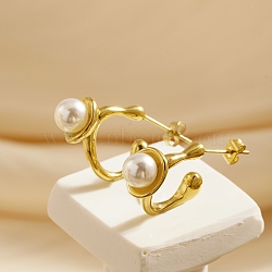 Elegant Stainless Steel 18k Gold Plated Faux Pearl C-shaped Earrings for Women(DY3923-4)