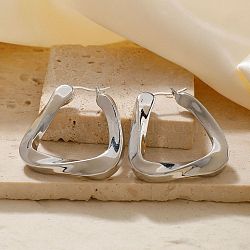 Chic Minimalist Elegant U-shaped Sparkling Brass Hoop Earrings Fashion Jewelry, Silver, 25x26mm(WP8553-2)