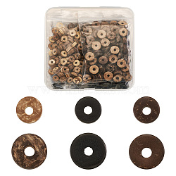 600Pcs 6 Styles Dyed Donut Coconut Beads, Mixed Color, 9~12x2~4mm, Hole: 2~3mm, 100pcs/style(COCB-FW0001-01)