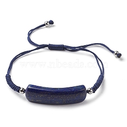 Curved Rectangle Natural Lapis Lazuli Adjustable Nylon Cord Braided Bead Bracelets for Women Men, Inner Diameter: 1-1/4~3-1/8 inch(3.2~8cm)(BJEW-JB10280-02)