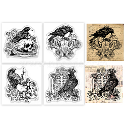 4Pcs 4 Styles PVC Stamp, for DIY Scrapbooking, Raven, 55x55mm, 1pc/style(DIY-WH0487-0050)