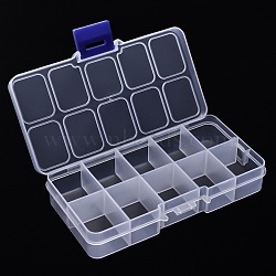 Plastic Bead Storage Container, 10 Compartment Organizer Boxes, Rectangle, Clear, 13x6.5x2.3cm, Compartment: 2.9x2.3x2.1cm(CON-R014-01)