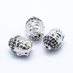 Brass Micro Pave Cubic Zirconia Beads, Buddha, Platinum, 13x11x10mm, Hole: 2mm(ZIRC-L070-14P)