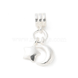 925 Sterling Silver European Dangle Charms, Moon & Star Large Hole Pendants, Silver, 19mm, Hole: 3.2mm(STER-H115-01S)